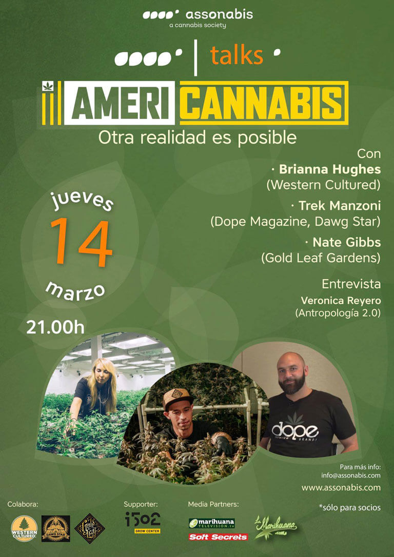 Assonabis Talks presenta Americannabis, con la colaboración de i502. Recuerda que al día siguiente es la charla de las televisiones cannábicas.